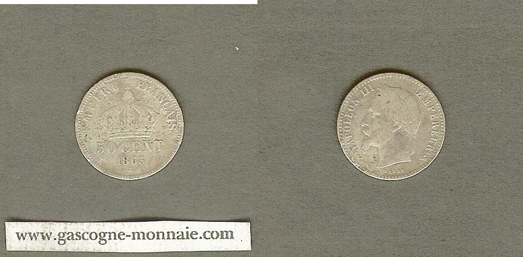 50 centimes Napoléon III 1865K Bordeaux TB+
